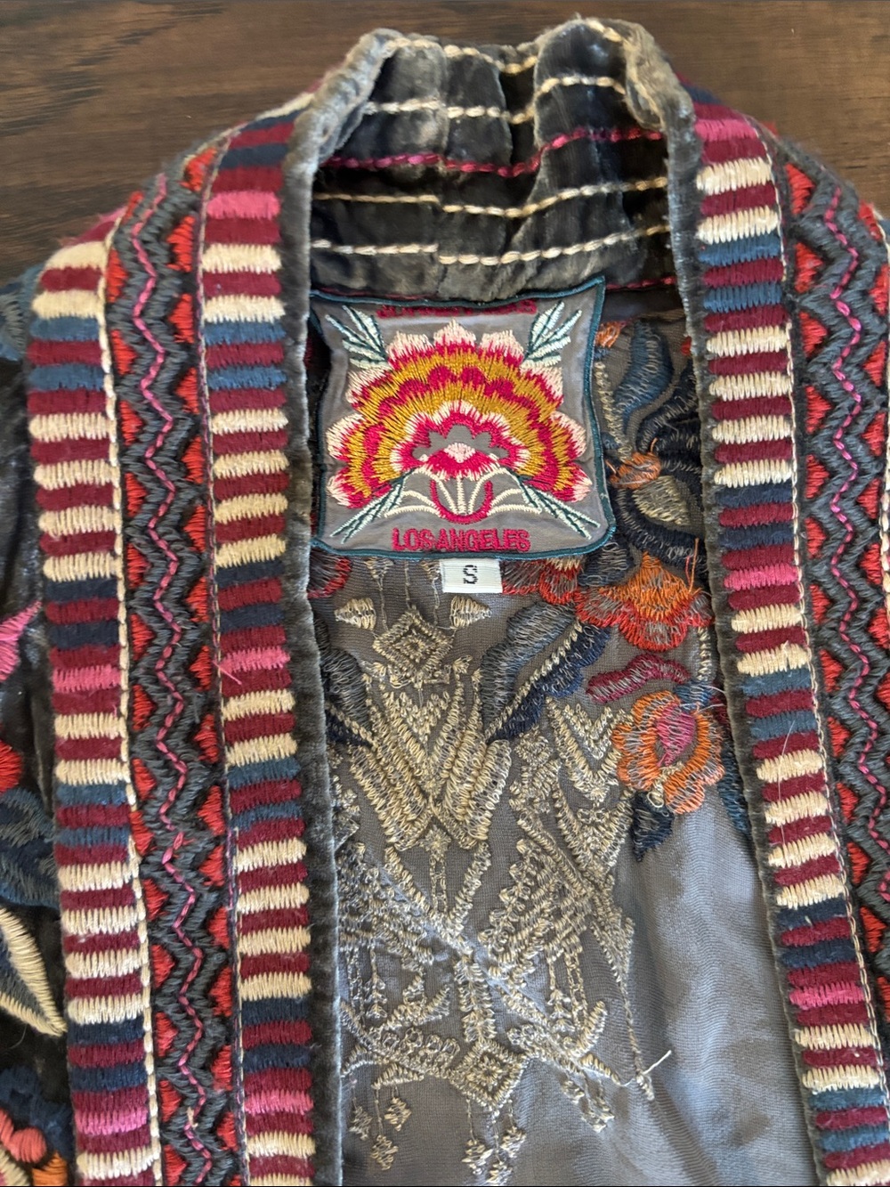 Johnny Was Black Velvet Embroidered Open Front Duster - Picture 2 of 5
